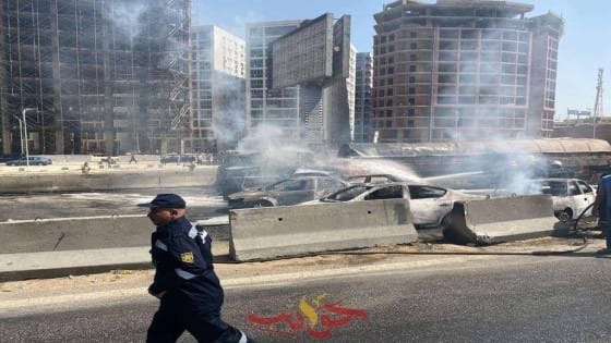 بالصور .. القصة الكاملة لحادث تصادم دائرى المعادى .. تفحم 7سيارات جراء الاشتعال وإصابة فردين