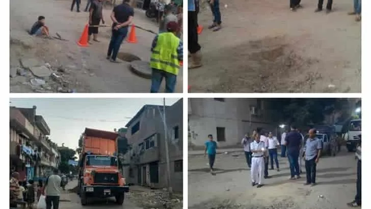 بالصور .. هبوط أرضى بمنطقة الساحة فى الحوامدية