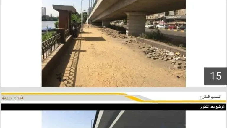 بالتعاون مع وزارة النقل والمواصلات .. محافظ الجيزة رصف وتطوير شارع النيل بطول ٦ كم