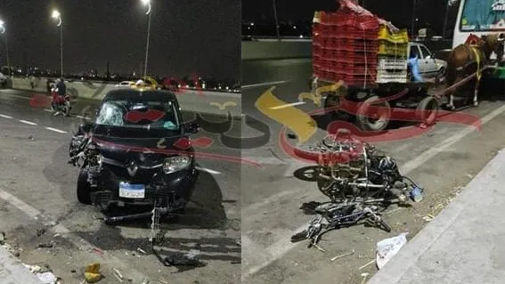 مصرع شاب إثر تصادم «موتوسيكل» بسيارة ملاكى على الدائرى الأوسطى الجديد فى البدرشين