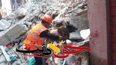 شاهد بالصور .. الكلاب البوليسية تبحث عن أحياء اسفل انقاض عقار الوراق المنهار