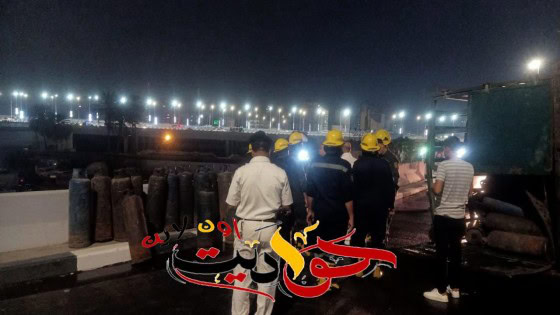 شاهد بالفيدبو والصور .. انقلاب سيارة محملة بإسطوانات الغاز وإصابة سيدة مسنة أعلى دائرى المنيب