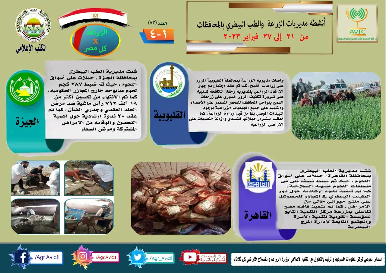 انفوجراف وفيديو| الزراعة في كل مصر .. تعرف على أنشطة وجهود مديريات الزراعة والطب البيطري