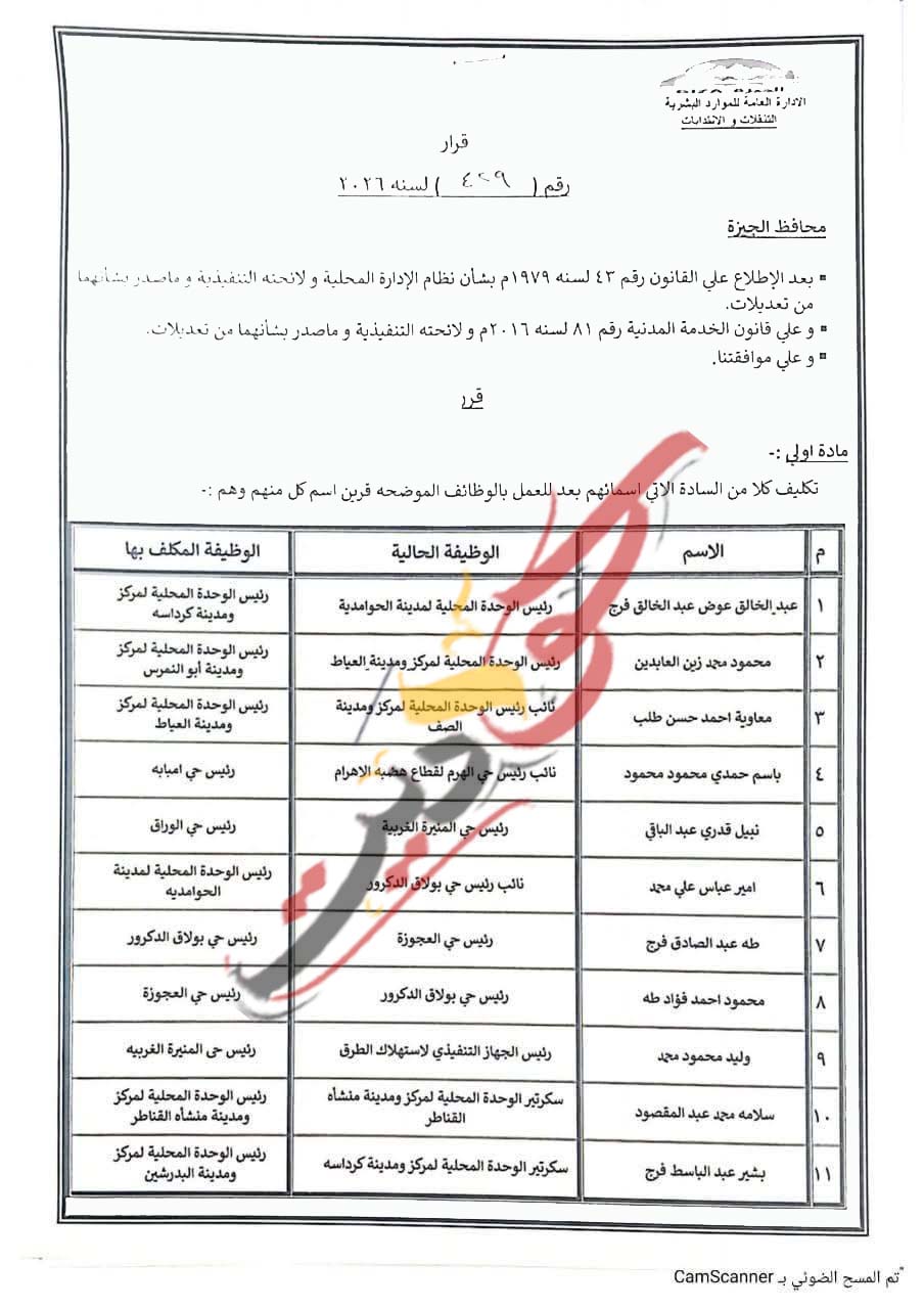 عاجل | محافظ الجيزة يعتمد أكبر حركة تنقلات بالمحليات .. ننشر الأسماء كاملة