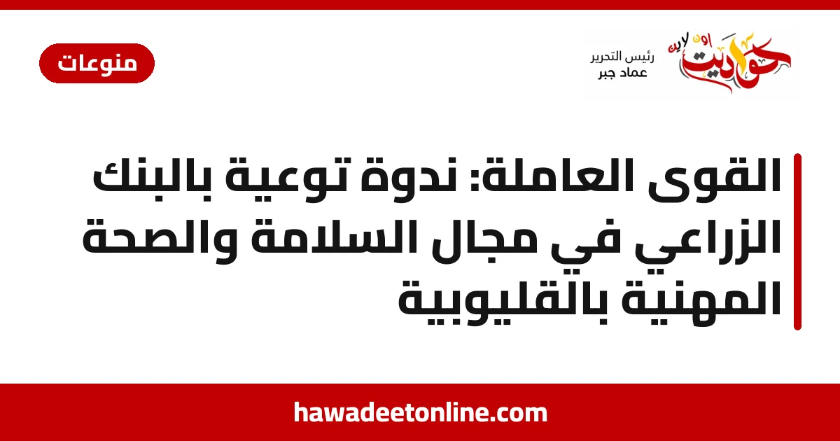القوى العاملة: ندوة توعية بالبنك الزراعي في مجال السلامة والصحة المهنية بالقليوبية